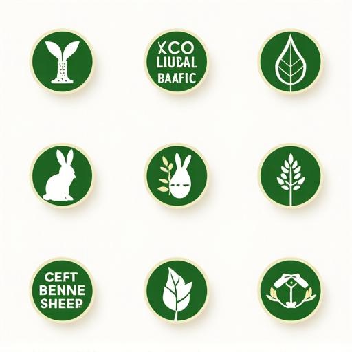 Iconos estilizados de certificaciones cruelty-free y eco-sostenibles.
